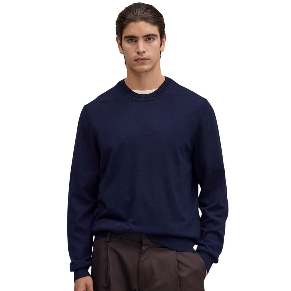 NNO7 100% Wool Navy Blue Crewneck Sweater Ted 6120 Lightweight Size S/M